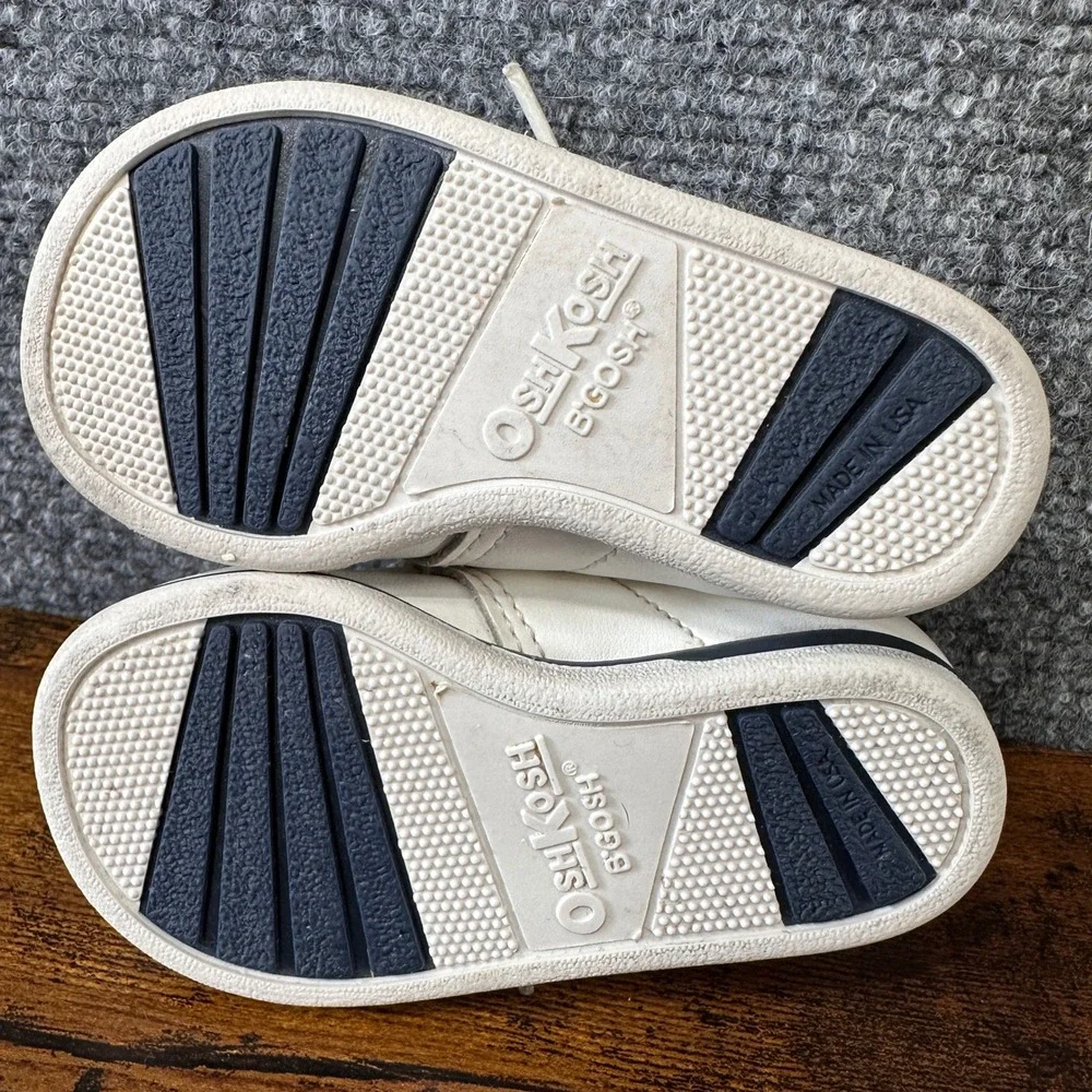 OshKosh Bgosh Vintage Infant White Leather High Top Sneakers Made in USA Size 3E